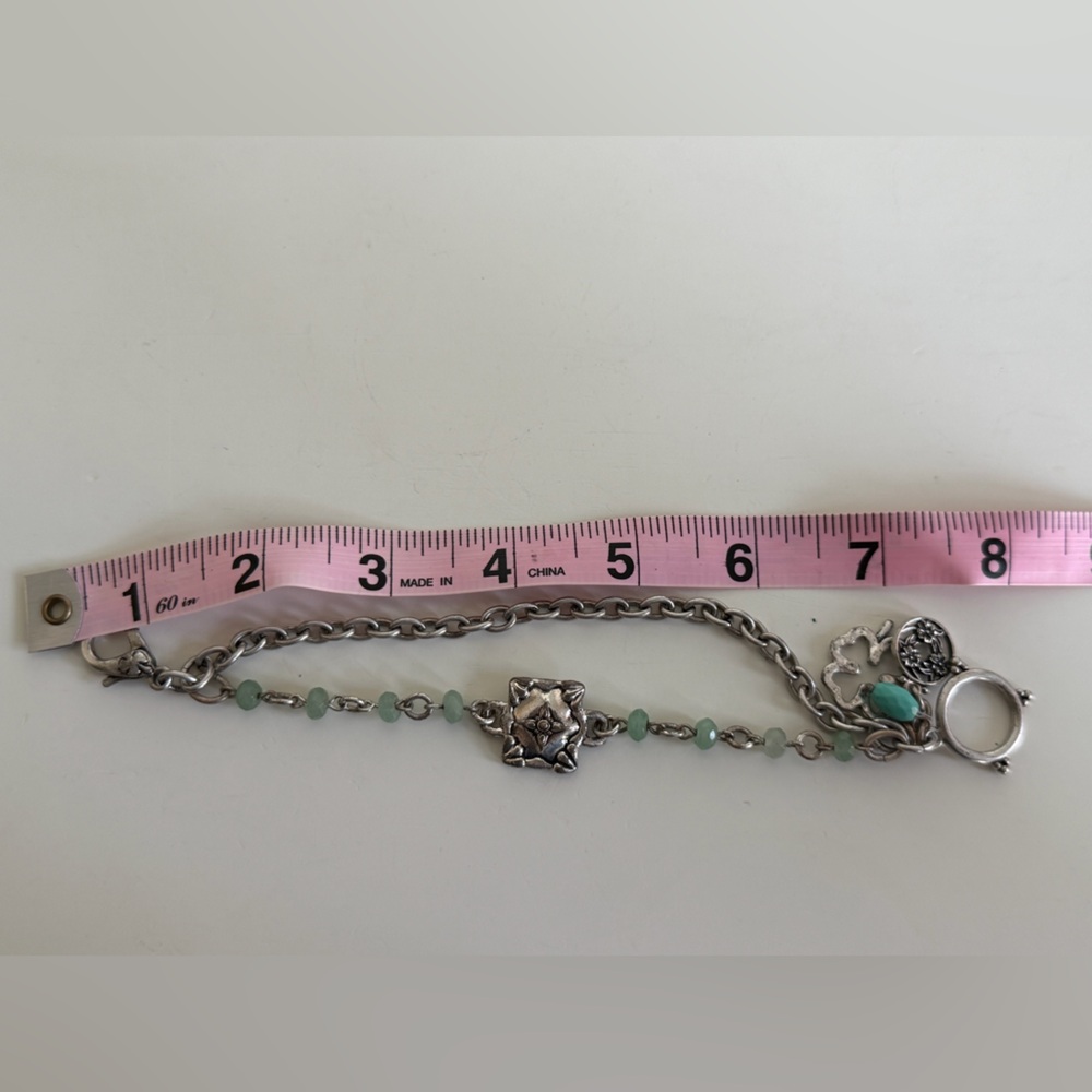Lucky Brand Silver Four Leaf Clover & Turquoise Beaded Charm Bracelet - Picture 7 of 7